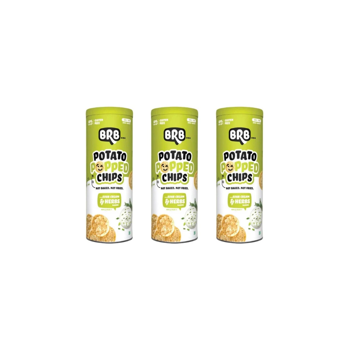 BRB Popped Potato Chips Sour Cream & Herbs Flavour 85g (Pack of 3)