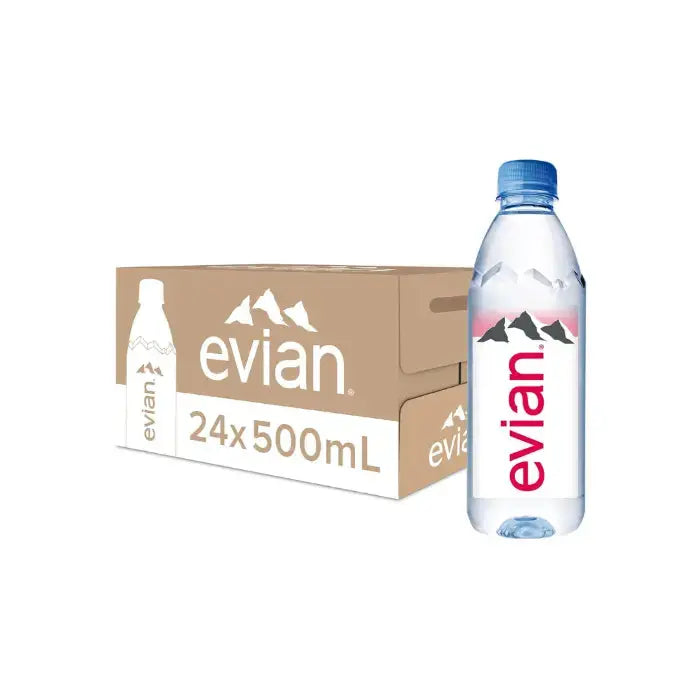 Evian Natural Mineral Water Bottle, 500 ml (Pack of 24)