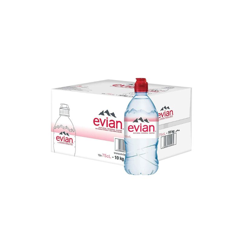 Evian Natural Mineral Water 750ml sports cap (Pack of 12)
