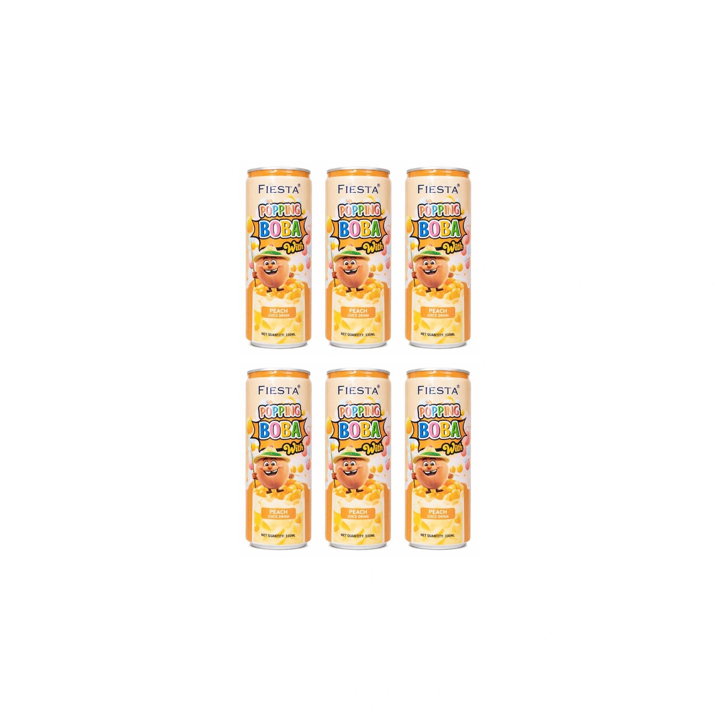 Fiesta Popping Boba with Peach juice Can 330ml (Pack of 6)