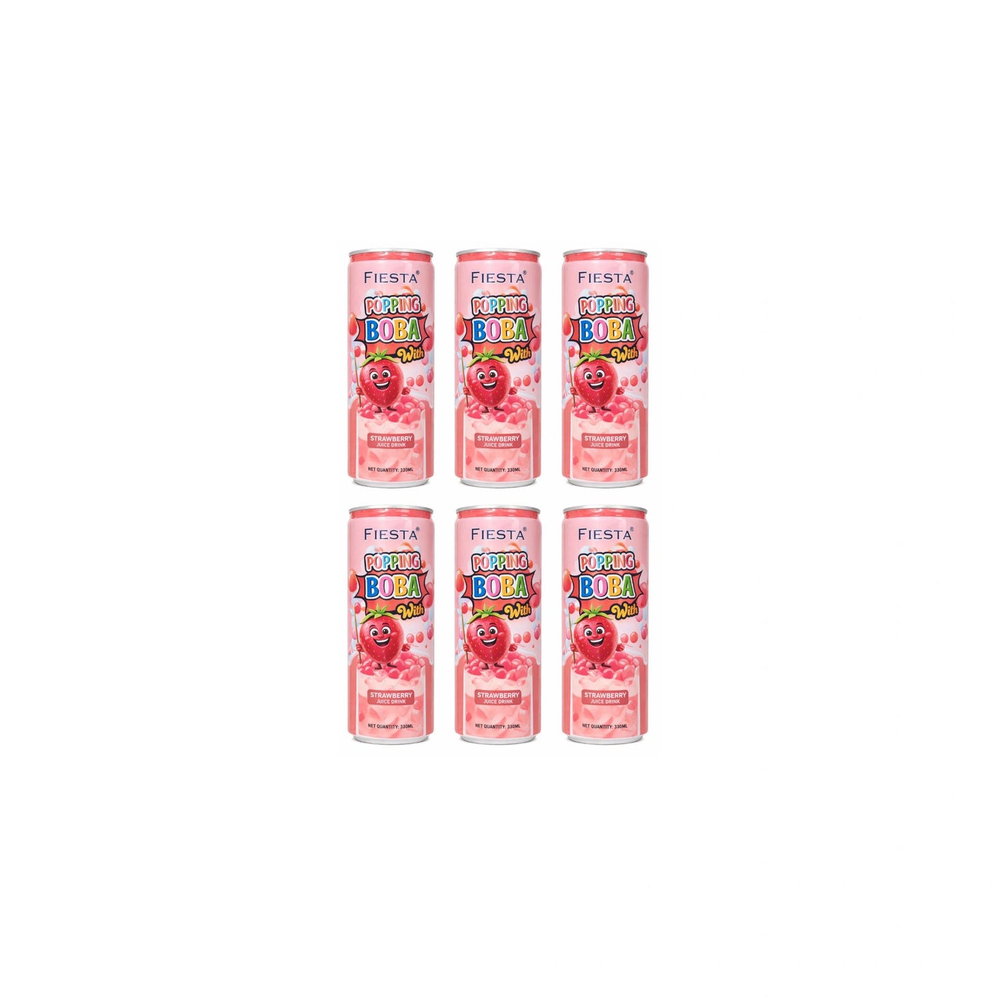 Fiesta Popping Boba Strawberry Juice Drink 330ml can with strawberry popping pearls beverage