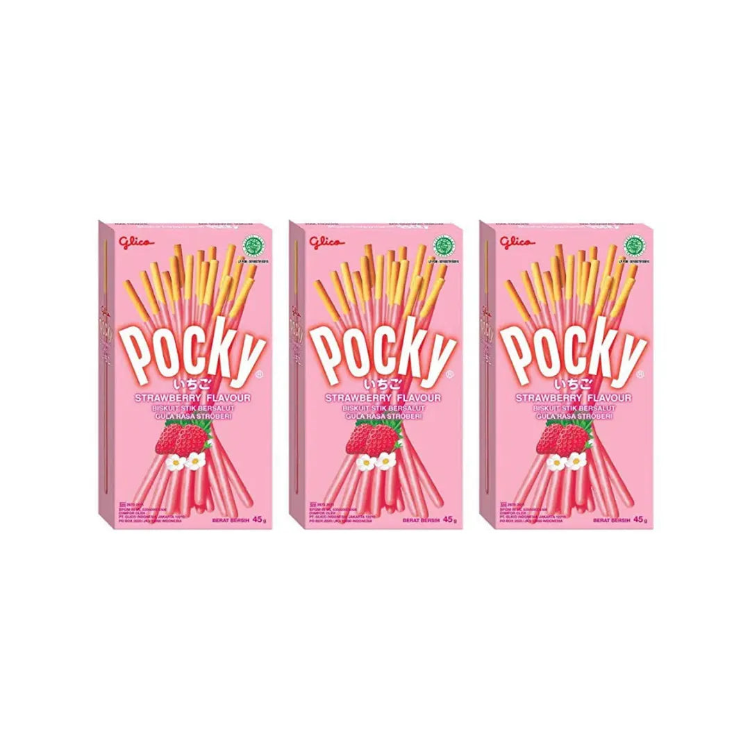 Glico Pocky Strawberry Flavour Sticks 47g (Pack of 3)