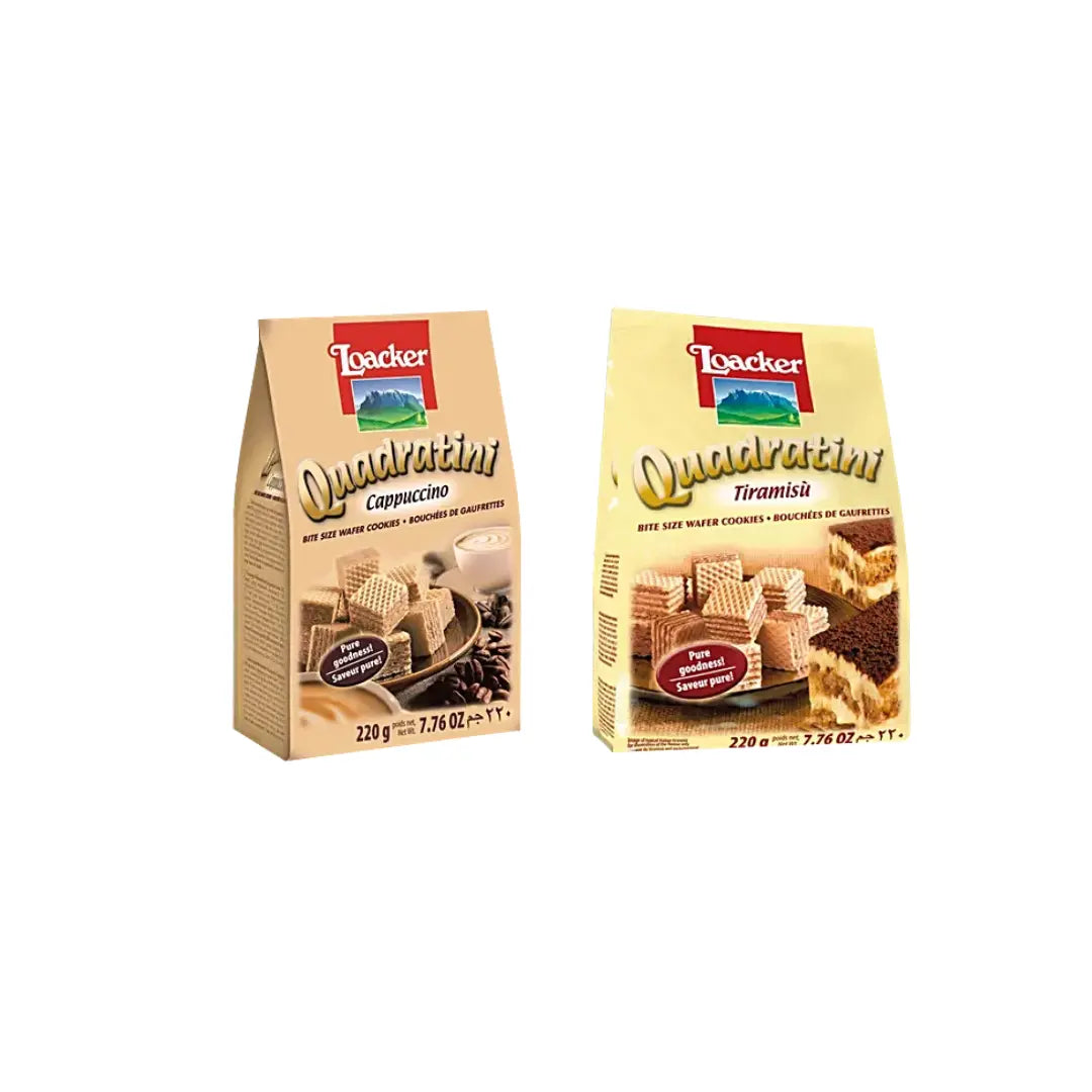 Loacker Quadratini Cappucino Wafers 220g + Loacker Quadratini Tiramisu wafer 220g (Combo Pack)