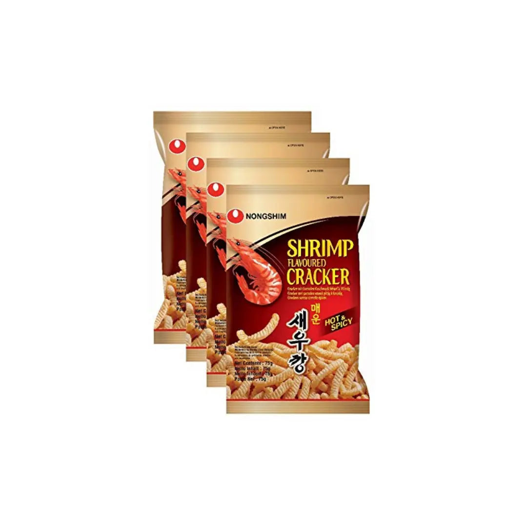 Nongshim Shrimp Flavoured Cracker Hot & Spicy, 75g (Pack of 4)