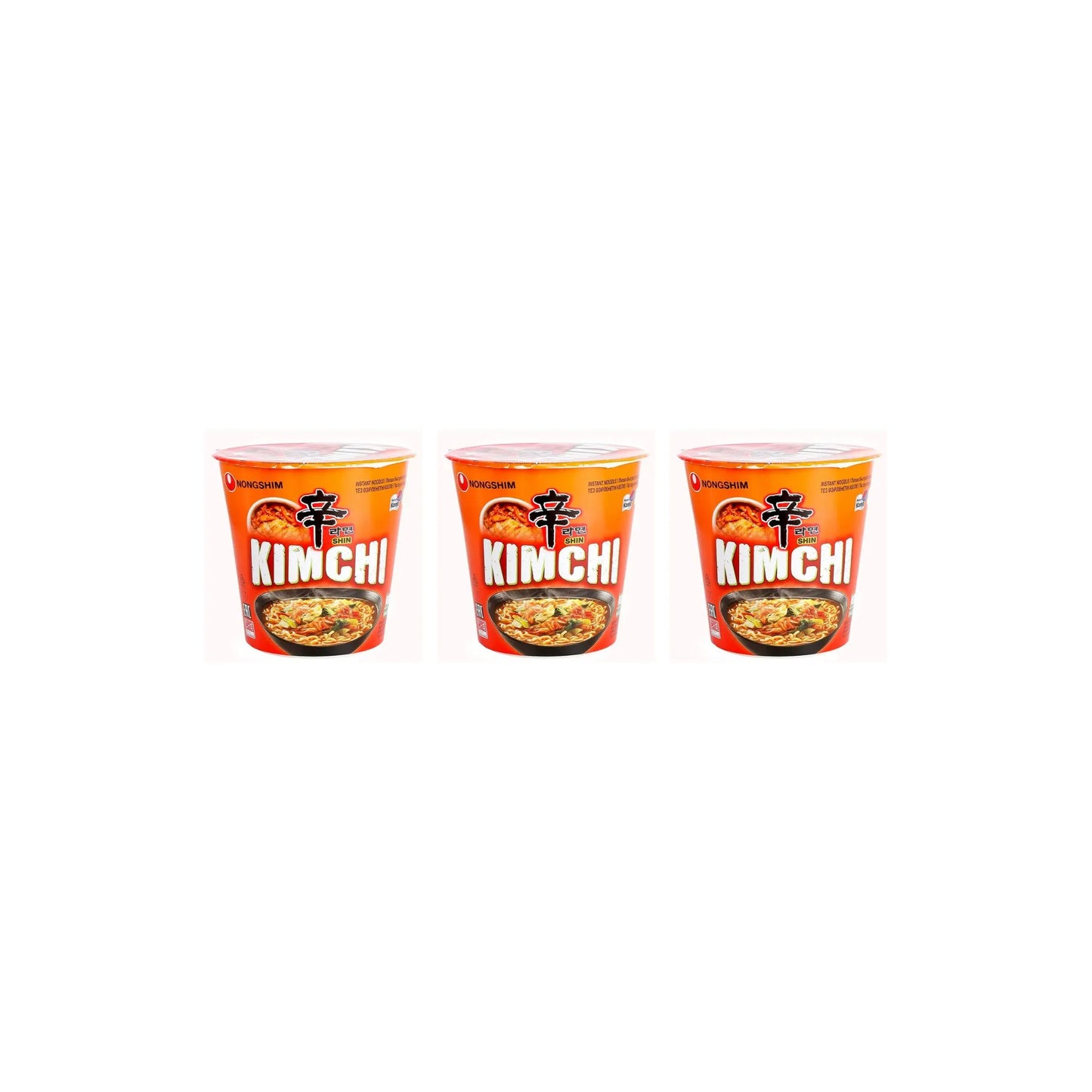 Nongshim Kimchi Cup Noodles 75g pack of 3 spicy Korean ramen cups