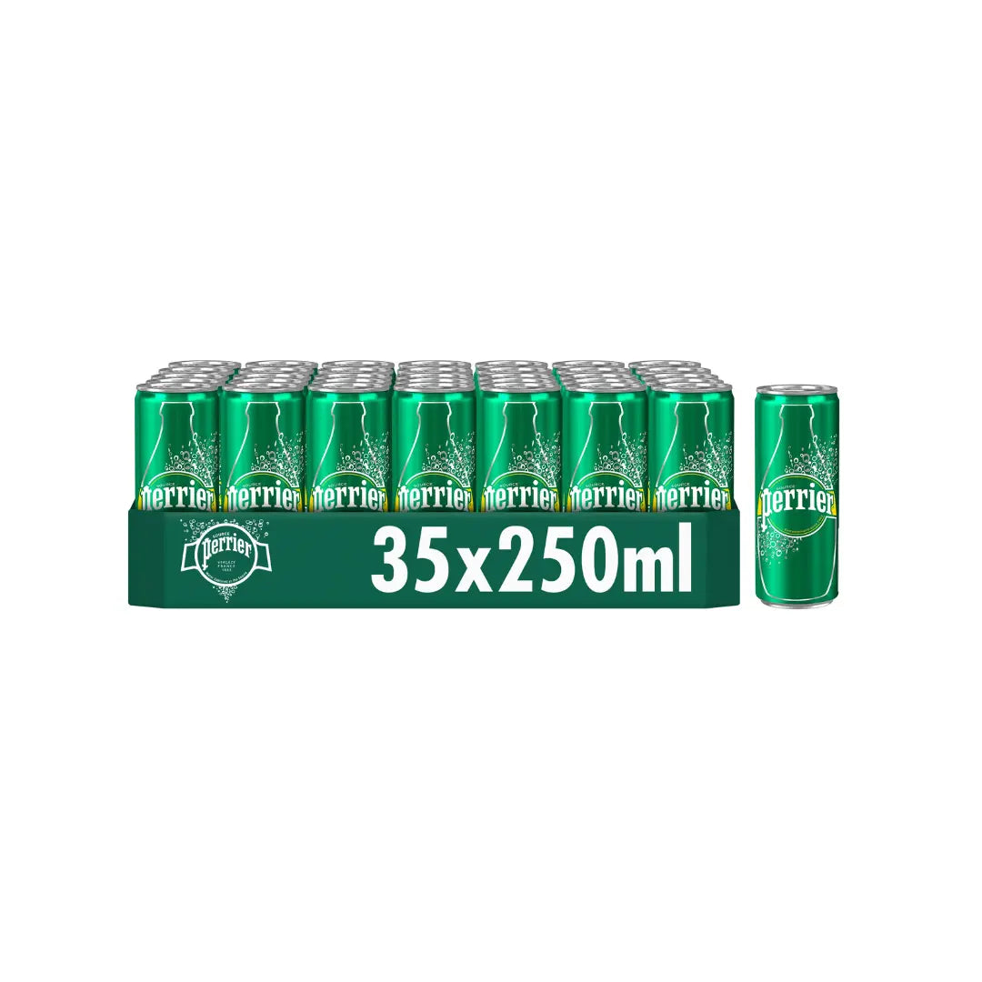 Perrier Sparkling Natural Mineral Water Cans, 250 ml, (35 Pack Of Cans)