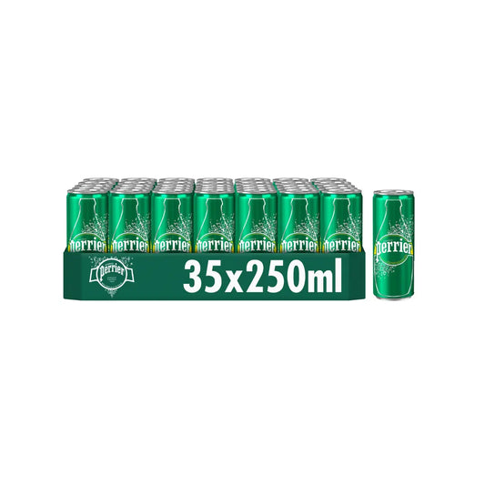Perrier Sparkling Natural Mineral Water Cans, 250 ml, (35 Pack Of Cans)
