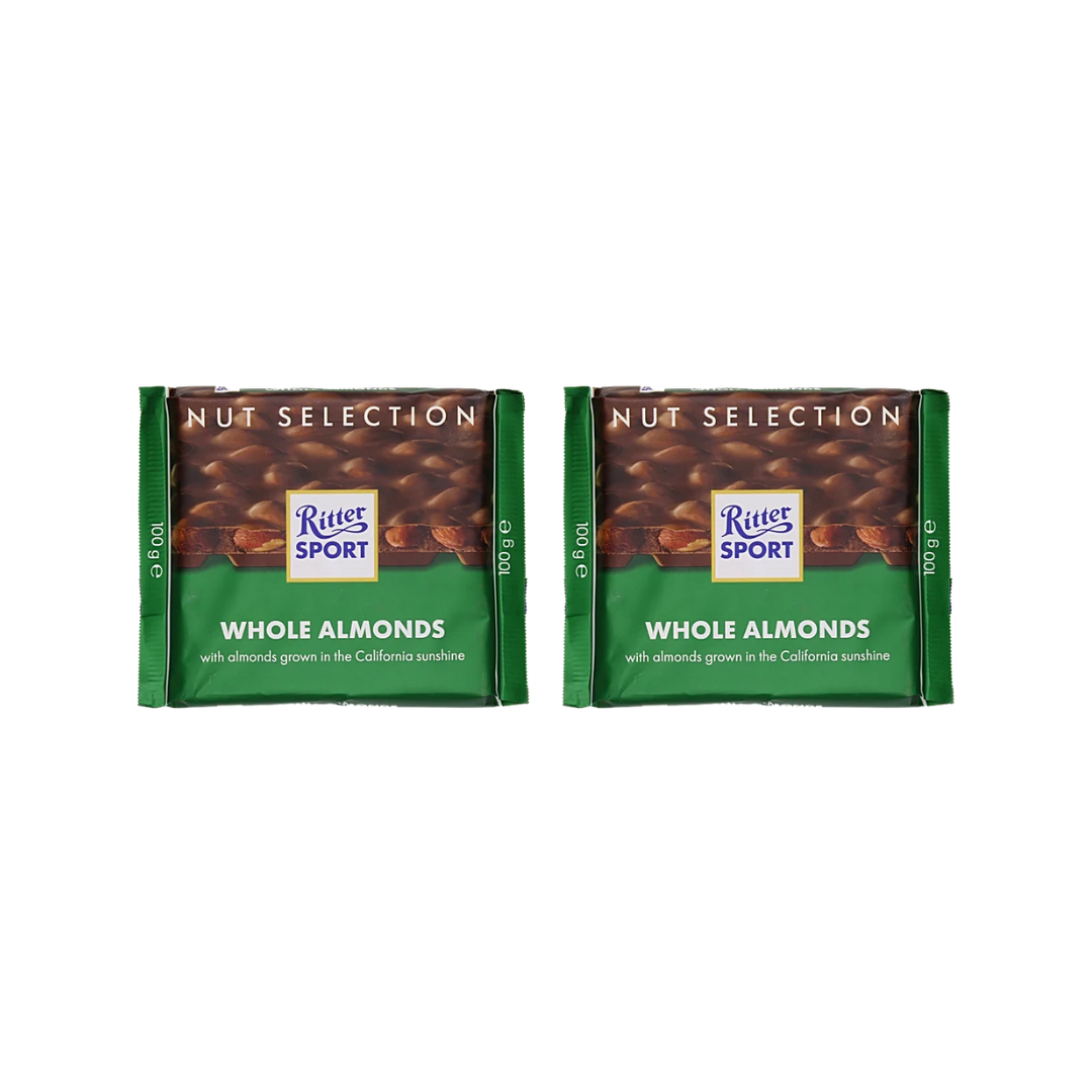 Ritter Sport Nut Selection Whole Almonds Bar 100g (Pack of 2)