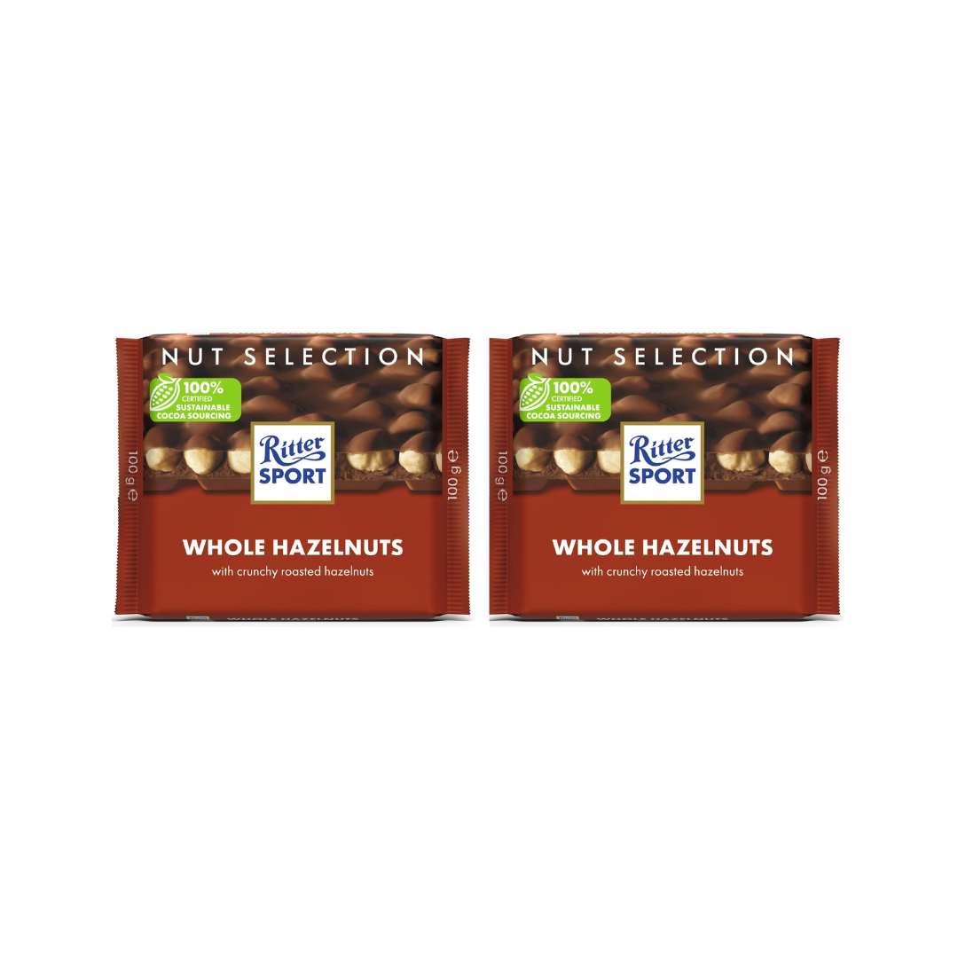 Ritter Sport Whole Hazelnut Milk Chocolate 100g (Pack Of 2)