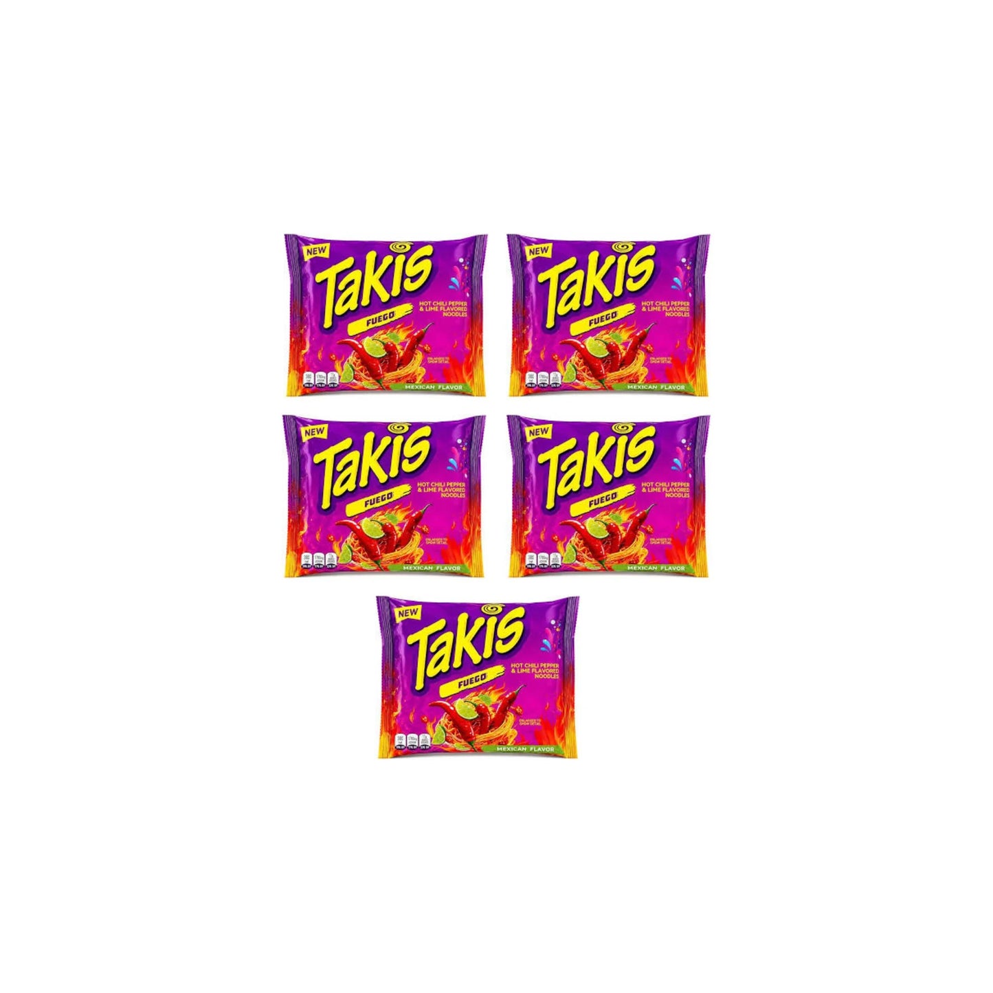 Takis Fuego Hot Chili Pepper & Lime Flavored Noodles 140gram (pack of 5)