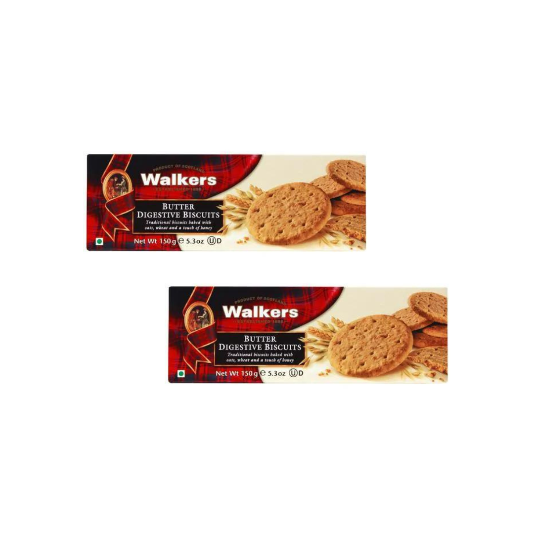 Walkers Butter Digestive Biscuits Baked With Oats, Wheat & Honey,150 g (Pack of 2)