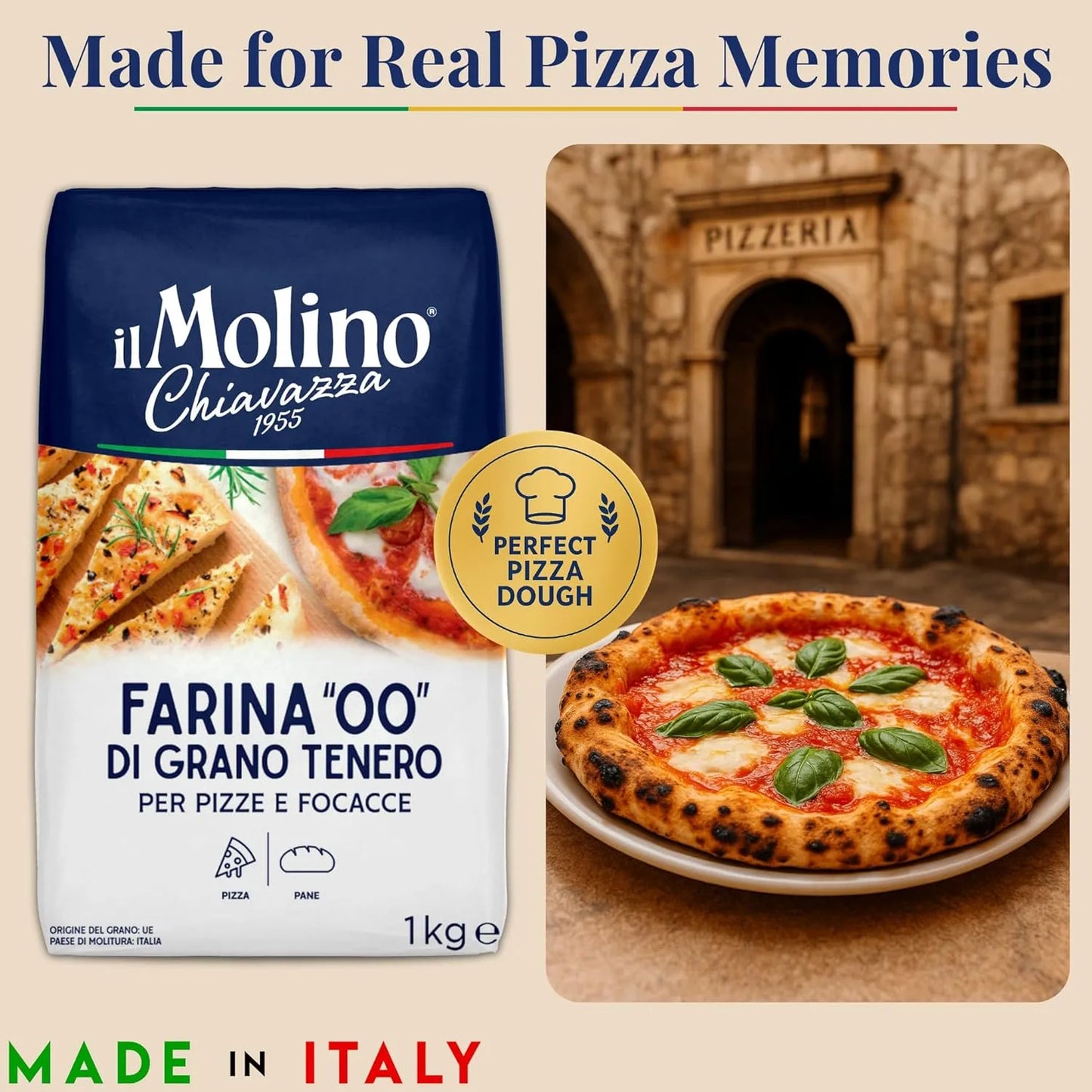 Farina 00 Flour 1kg Italian soft wheat flour for pizza bread and focaccia baking