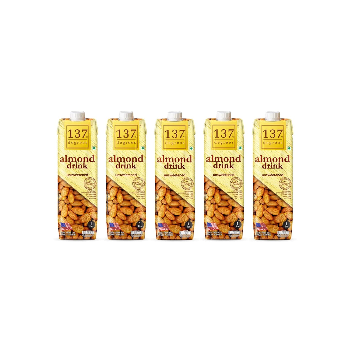 137 Degrees Almond Drink Unsweetened – 1 Litre (Pack of 5)