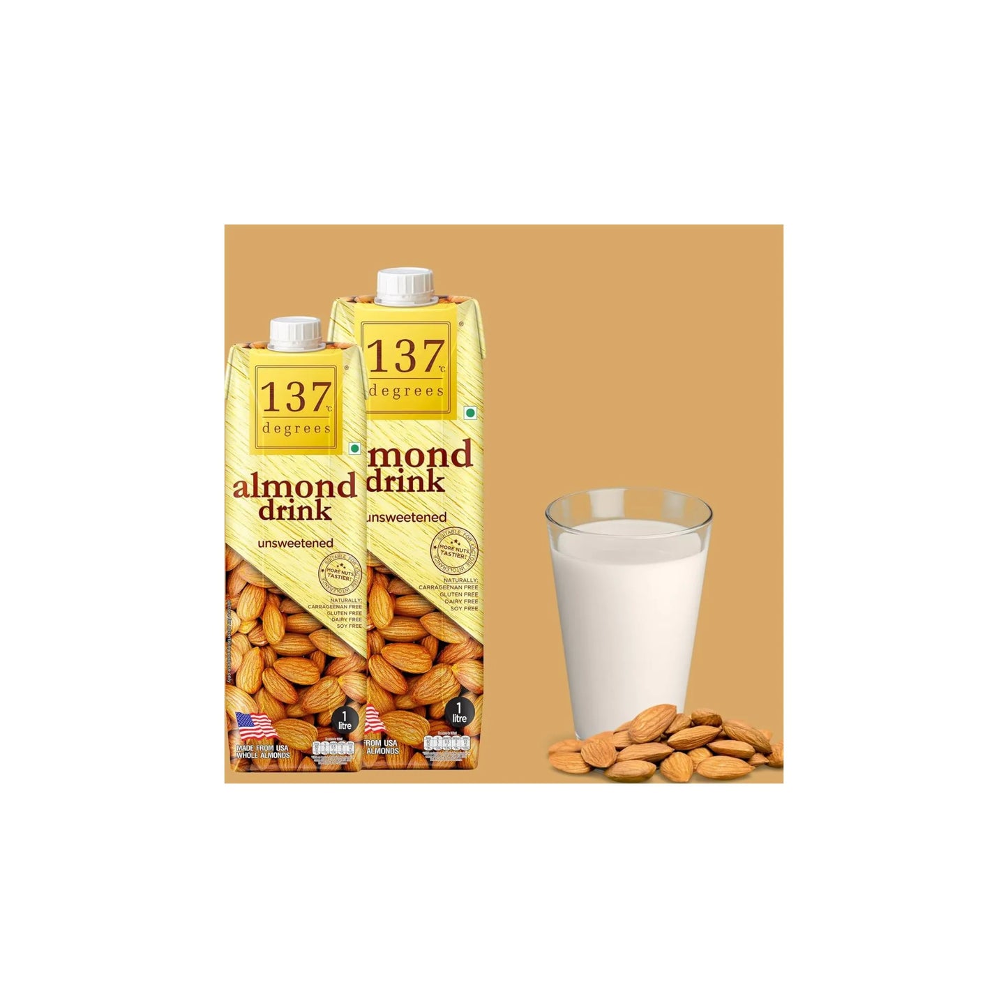 137 Degrees Almond Drink Unsweetened – 1 Litre (Pack of 5)