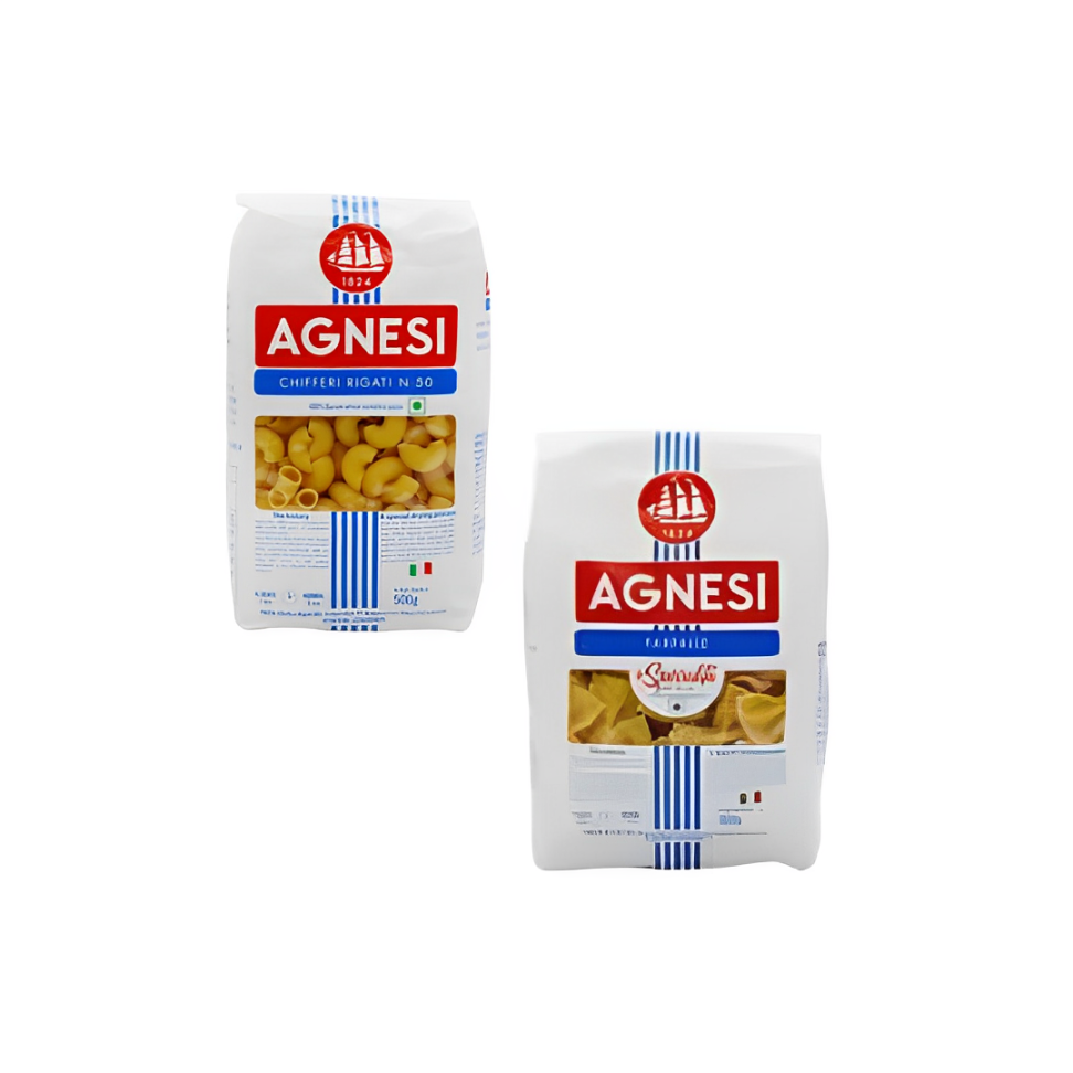 Agnesi farfelle pasta 500g + Agnesi Chifferi Rigati no 50 Pasta 500g (Combo Pack)