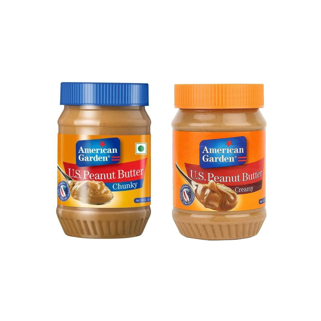 American Garden US Peanut Butter Creamy, 510g + American Garden US Peanut Butter Chunky, 510g (Combo Pack)