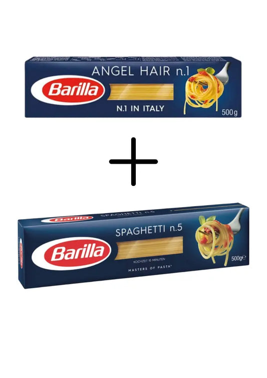 Barilla Angel Hair no1 Spaghetti Pasta 500g + Barilla Spaghetti Pasta 500g (Combo Pack)