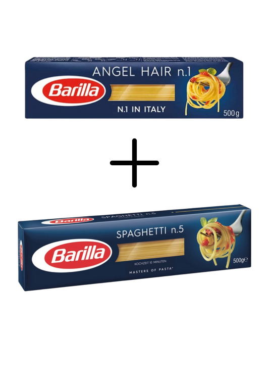 Barilla Angel Hair no1 Spaghetti Pasta 500g + Barilla Spaghetti Pasta 500g (Combo Pack)
