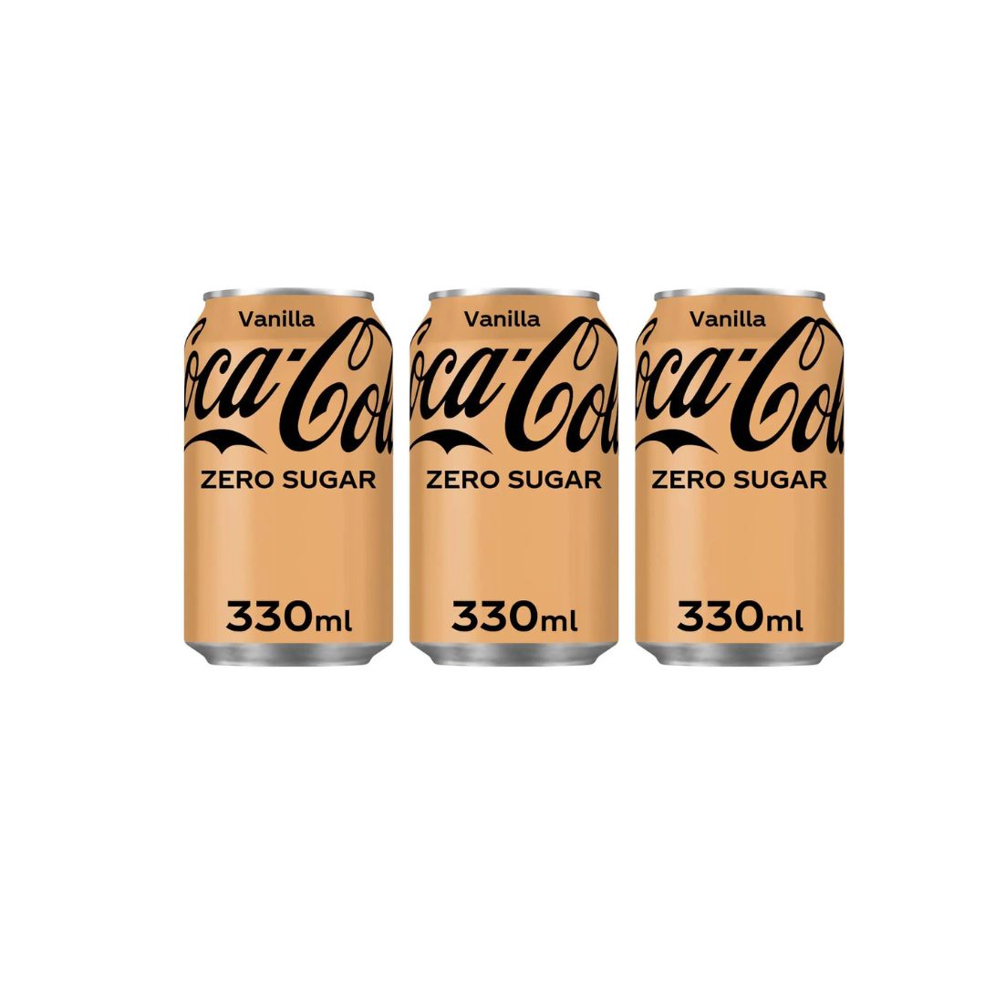 Coca Cola Vanilla Zero Sugar Drink Imported 330ml (Imported) -(Pack of 3)