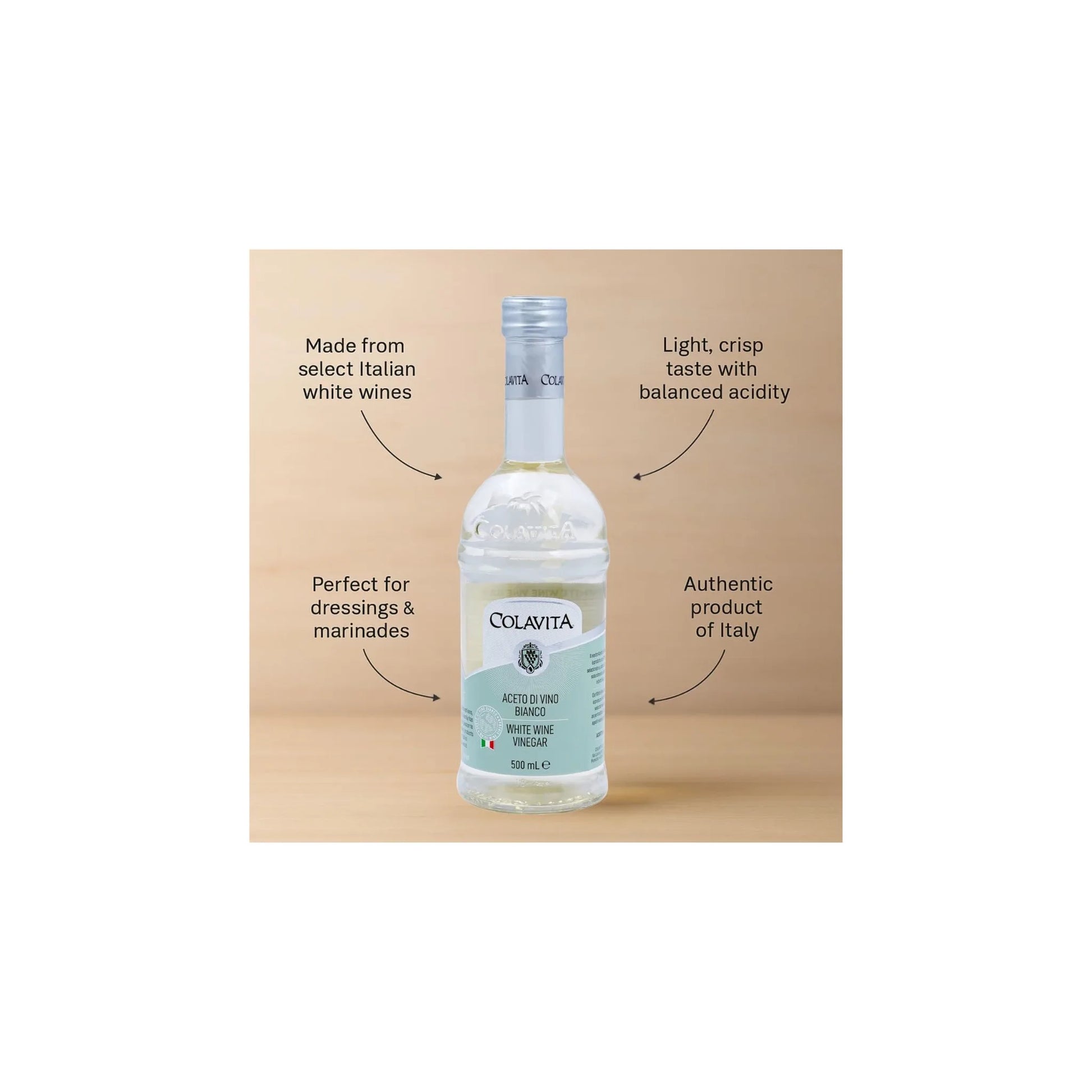 White wine vinegar Colavita glass bottle