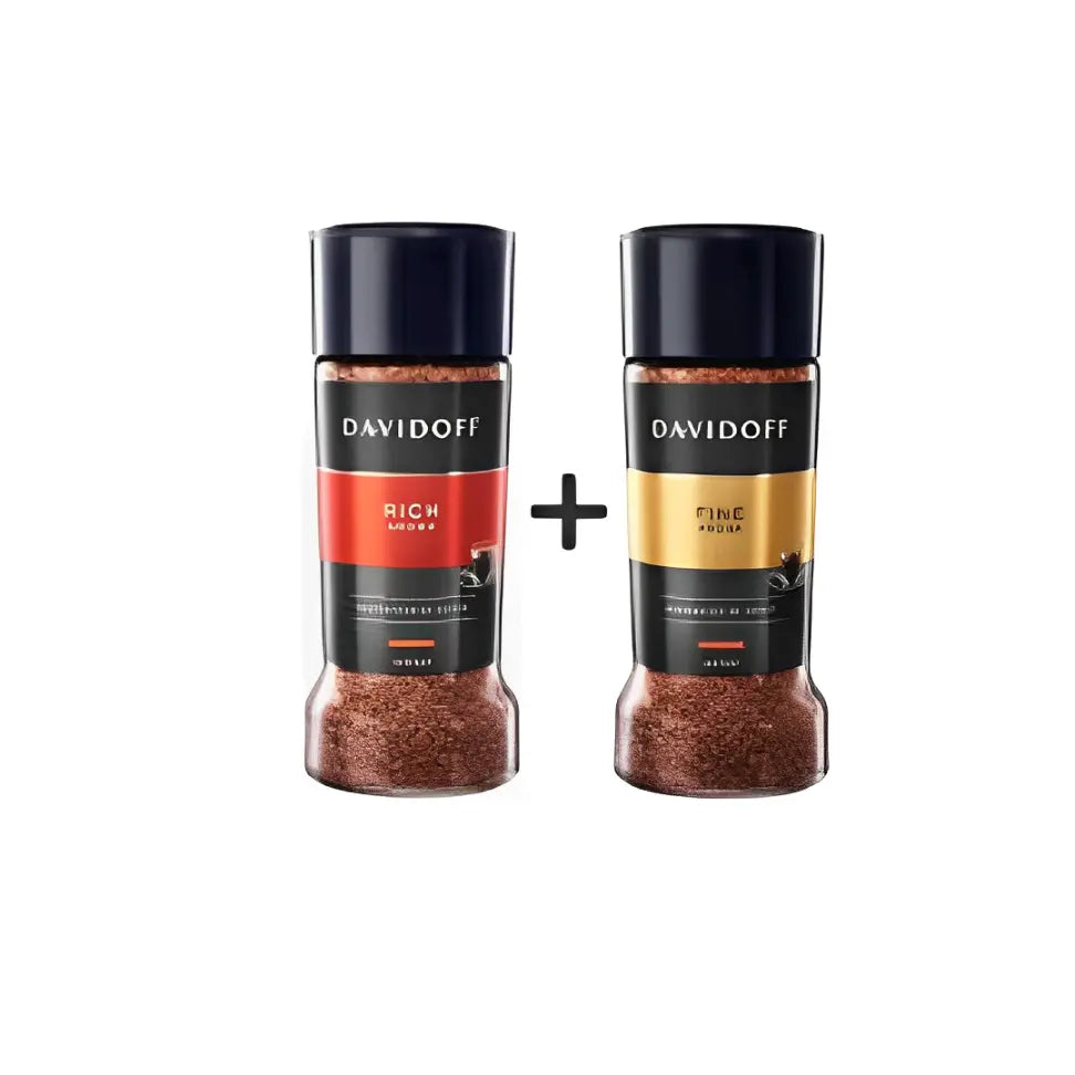 Davidoff Fine Aroma Instant Ground Coffee, 100 g Bottle + Davidoff Cafe Instant Coffee Jar, Rich Aroma, 100 Gram,Ground (Combo Pack)