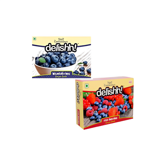 Delishh Frozen Fresh Berry Combo Pack - Mix Berries & Blueberries (500g Each)