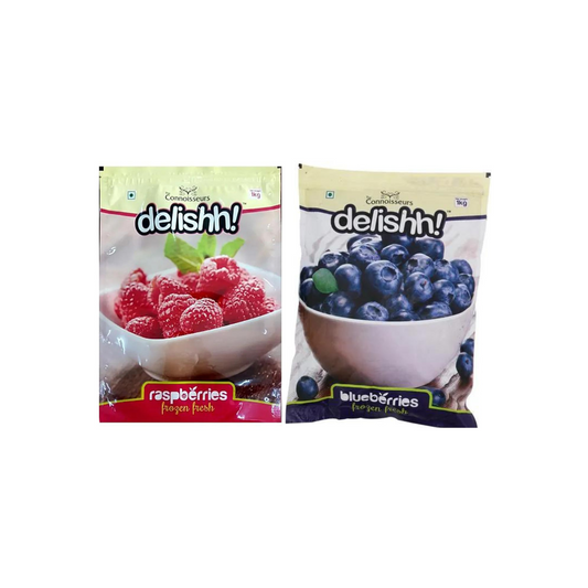 Delishh Raspberries Frozen Fresh 1kg + Delishh Blueberries Frozen Fresh 1kg (Combo Pack)