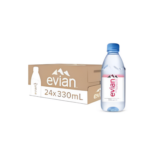 Evian Natural Mineral Water, 330ml (Pack of 24 Bottles) – Refreshing Hydration with Pure Natural Ingredients