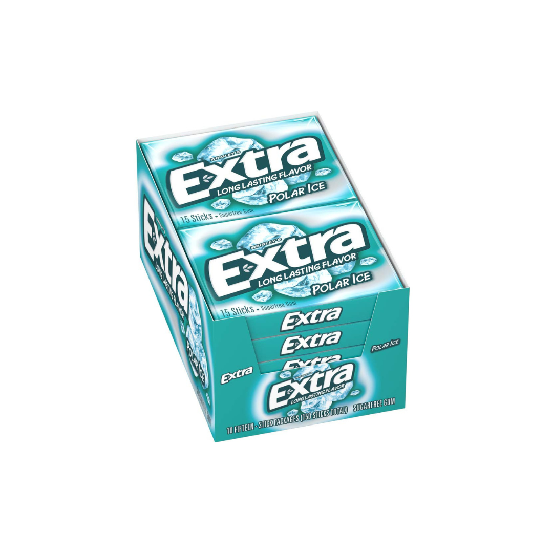 EXTRA Polar Ice Sugar free Gum, 15 Sticks 47g, pack of 10 