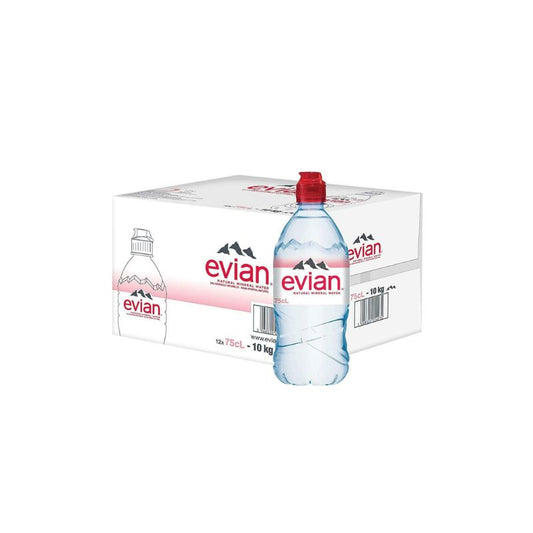 Evian Natural Mineral Water 750ml sports cap (Pack of 12)