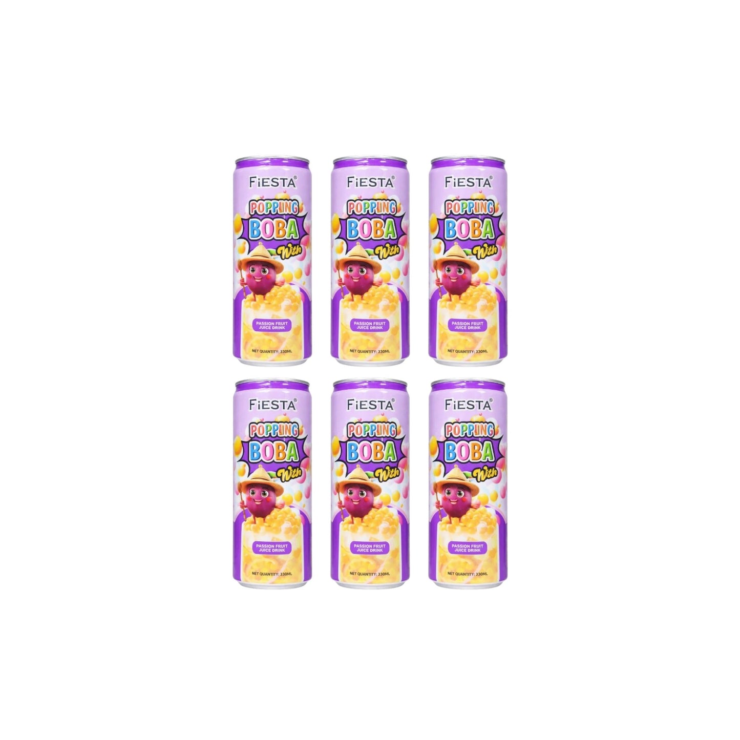 Fiesta Popping Boba with Passion Fruit juice Can 330ml (Pack of 6)