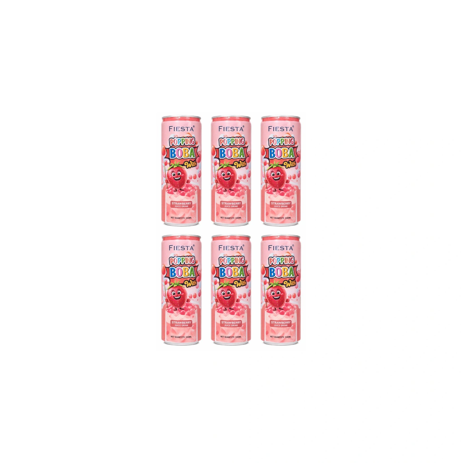 Fiesta Popping Boba Strawberry Juice Drink 330ml can with strawberry popping pearls beverage