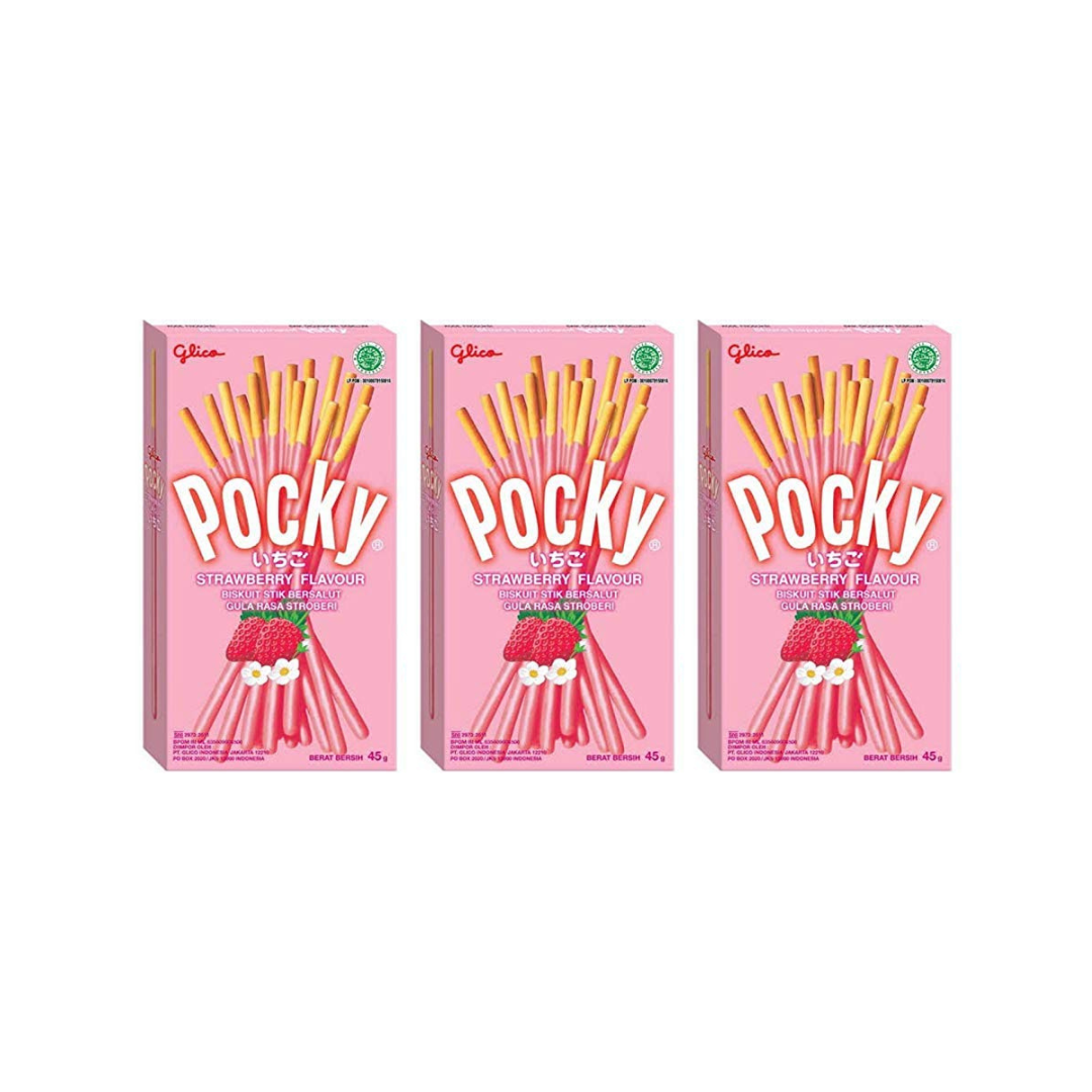 Glico Pocky Strawberry Flavour Sticks 47g (Pack of 3)