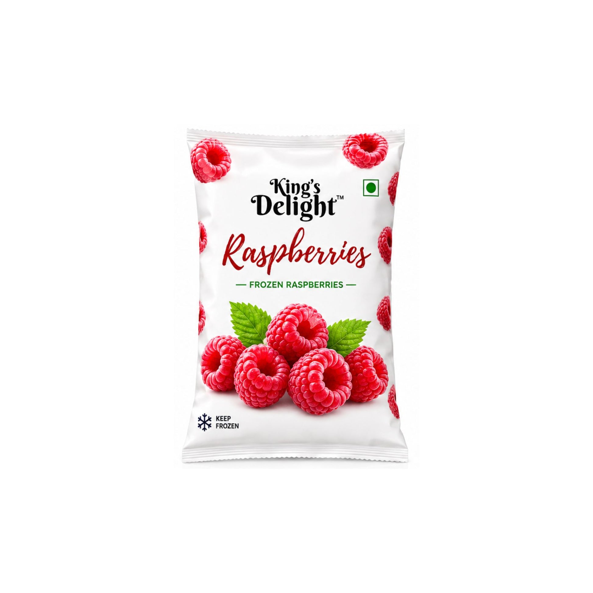 King's Delight Frozen Raspberries pack - IQF frozen raspberries for smoothies and baking