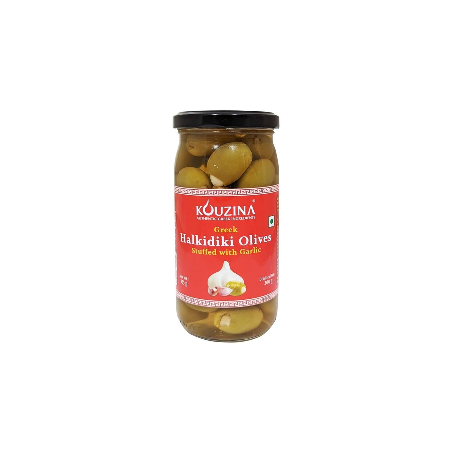 Kouzina Greek Halkidiki Green Olives Stuffed with Garlic 200g