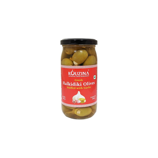 Kouzina Greek Halkidiki Green Olives Stuffed with Garlic 200g