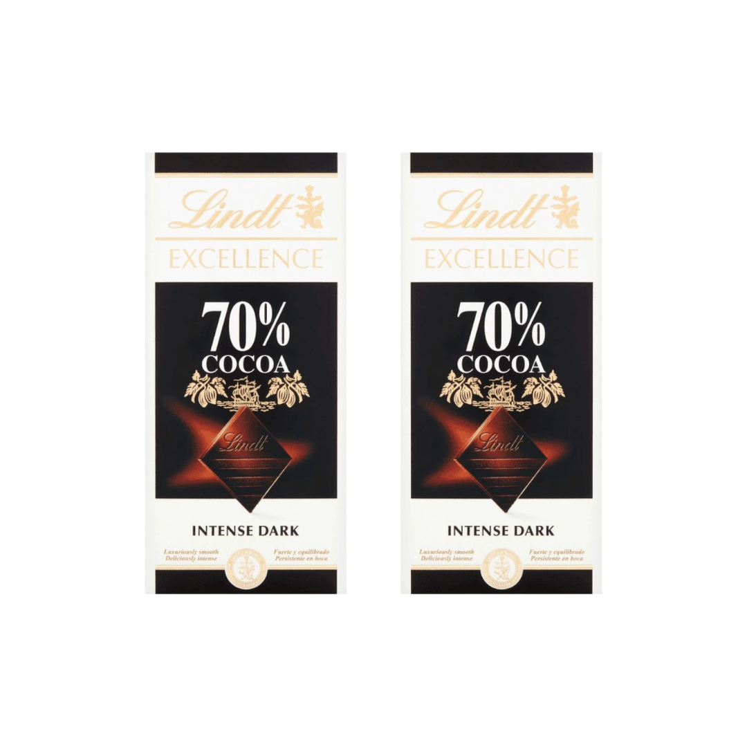 LINDT EXCELLENCE Intense Dark 70% Bar 100g (Pack of 2) 