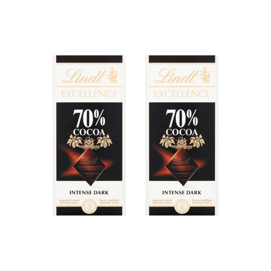 LINDT EXCELLENCE Intense Dark 70% Bar 100g (Pack of 2) 