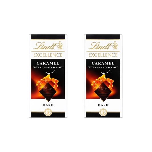 Lindt Excellence Caramel & Sea Salt Touch Chocolate Bar 100 g (Pack of 2)