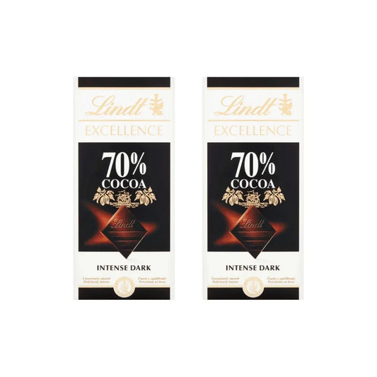 LINDT EXCELLENCE Intense Dark 70% Bar 100g (Pack of 2) 