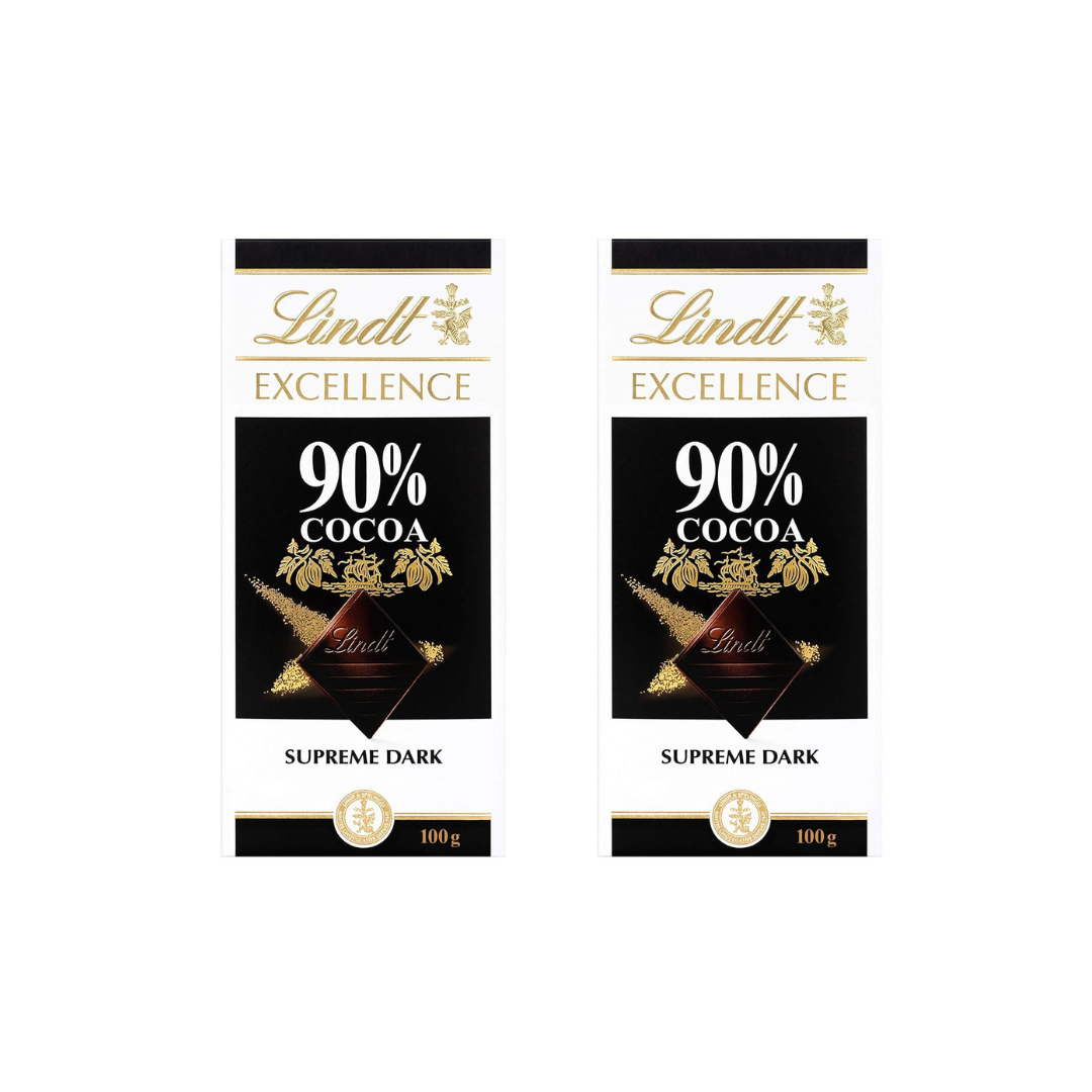 Lindt Excellence 90% Cocoa Dark Chocolate 100g (Pack of 2)