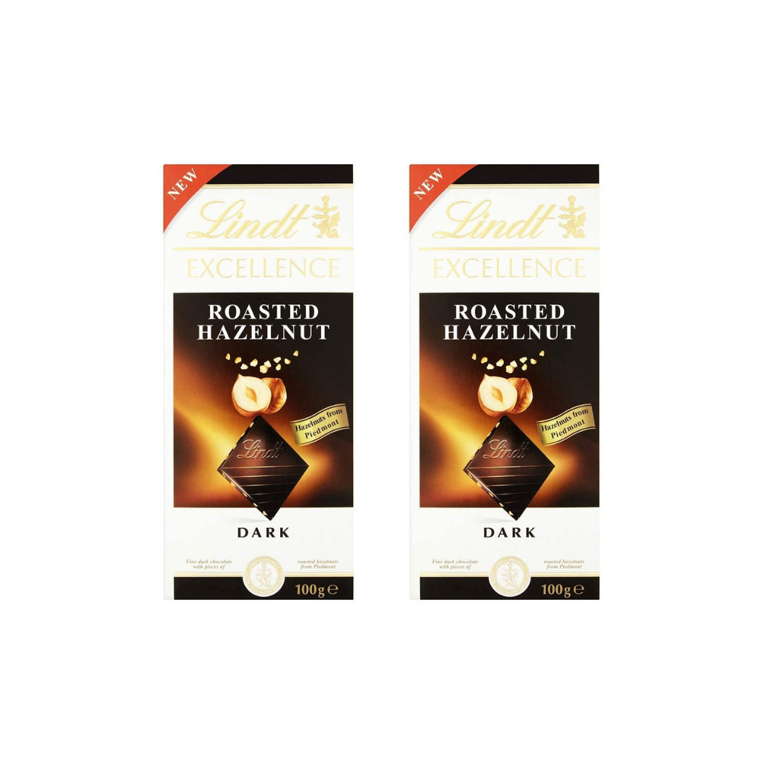 Lindt Excellence Roasted Hazelnut Dark Chocolate 100g (Pack of 2)