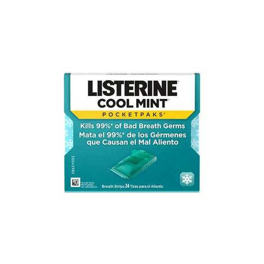 Listerine Cool Mint Pocket packs Breath Strips Kills Bad Breath Germs 24 strips