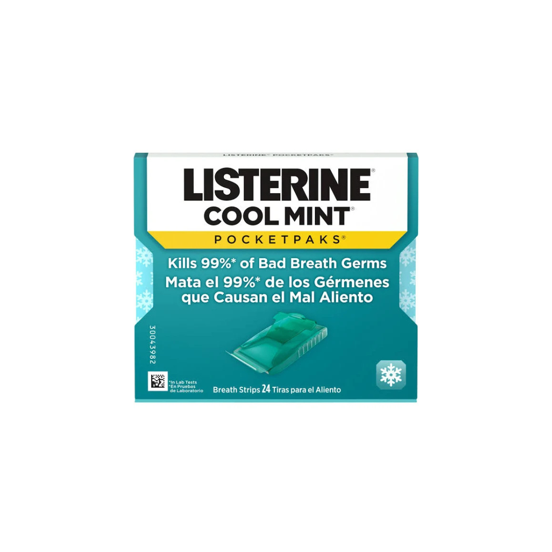 Listerine Cool Mint Pocket packs Breath Strips Kills Bad Breath Germs 24 strips