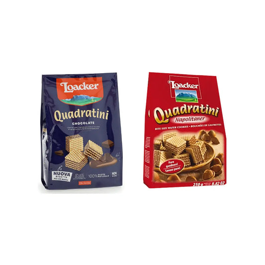 Loacker Quadratini Chocolate wafers 250g + Loacker Quadratini Napolitaner Wafers 250g (Combo Pack)