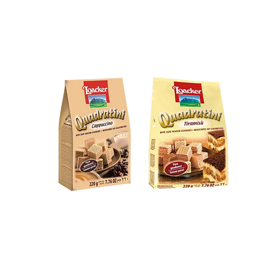 Loacker Quadratini Cappucino Wafers 220g + Loacker Quadratini Tiramisu wafer 220g (Combo Pack)