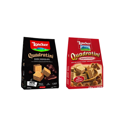 Loacker Quadratini Dark Chocolate 250g + Napolitaner Wafers 250g – Delicious Combo Pack of Premium Wafers and Chocolate