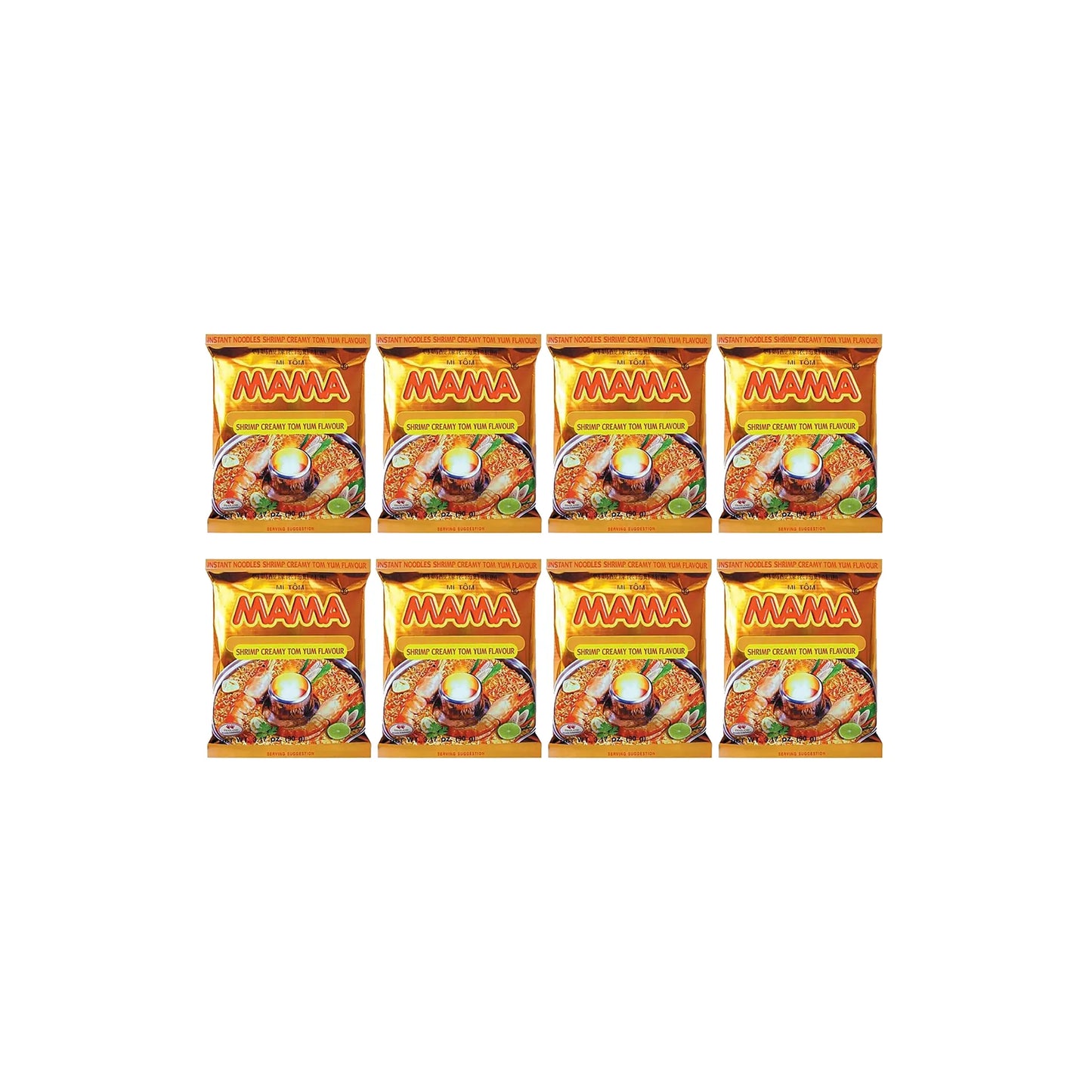 MAMA Shrimp Creamy Tom Yum Flavoured Instant Noodles 90g (Pack of 8)