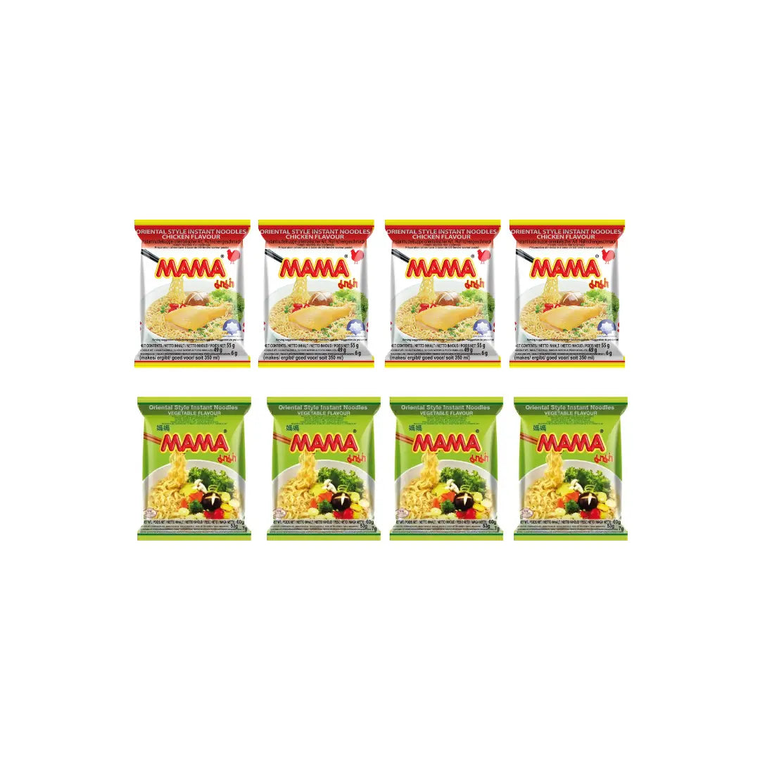 Mama Vegetable Instant Noodles 60g (Pack of 4) + Mama Oriental Chicken Noodles 55gm (pack of 4)