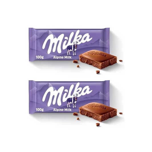 Milka Alpine Milk Chocolate Bars 100g (Pack Of 2) 